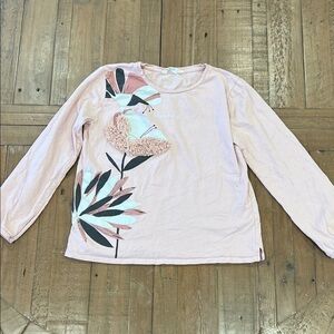 Mango Light Pink floral beautiful long sleeve tee shirt girls 11-12 years